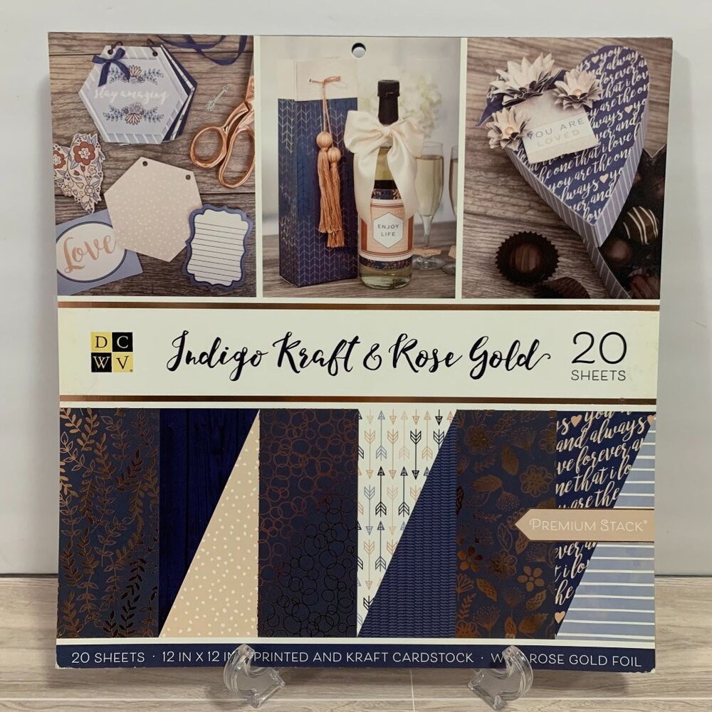 DCWV "Indigo Kraft And Rose Gold" 12x12 Paperpad 20 Sheets Cardstock Papercrafts